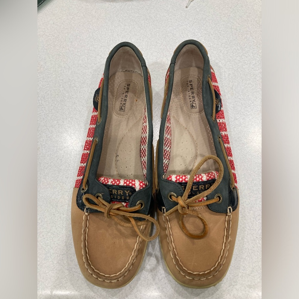 Sperry STS91253 Angelfish Red White Blue Mesh Leather Boat Shoes Sz 9M